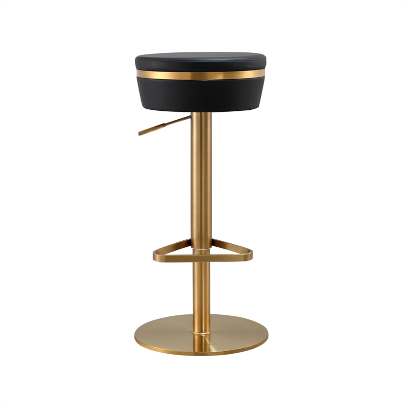 Maklaine Modern Black and Gold Vegan Leather Adjustable Stool