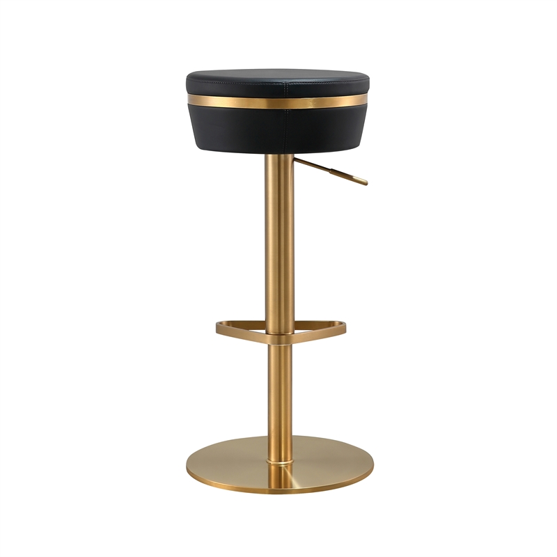 Maklaine Modern Black and Gold Vegan Leather Adjustable Stool