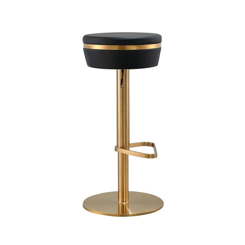 Maklaine Modern Black and Gold Vegan Leather Adjustable Stool