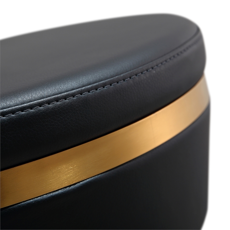 Maklaine Modern Black and Gold Vegan Leather Adjustable Stool