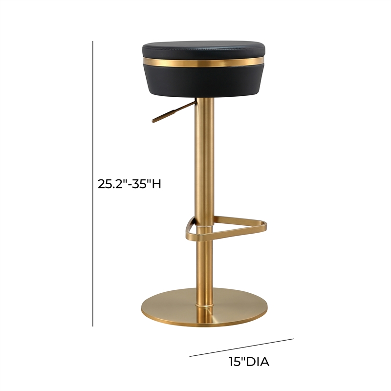 Maklaine Modern Black and Gold Vegan Leather Adjustable Stool