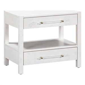 Maklaine Modern 26&quotW Engineered Wood Burl Nightstand in White