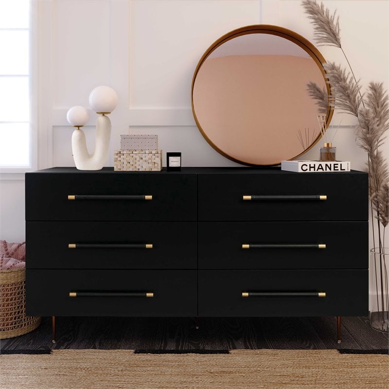 green emerald velvet dress Kendall 6-Drawer Dresser Black and Gold