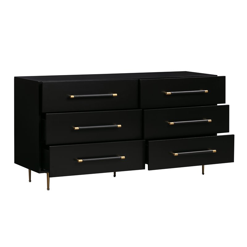 Maklaine Acacia MDF Wood Black Dresser Rectangular Soft-Close Drawers 32