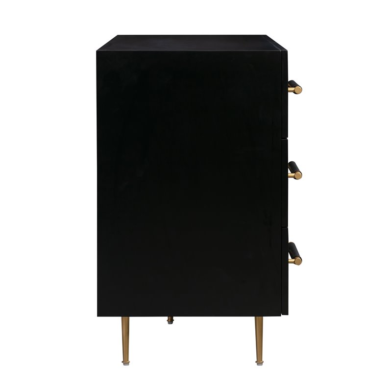 Maklaine Acacia MDF Wood Black Dresser Rectangular Soft-Close Drawers 32