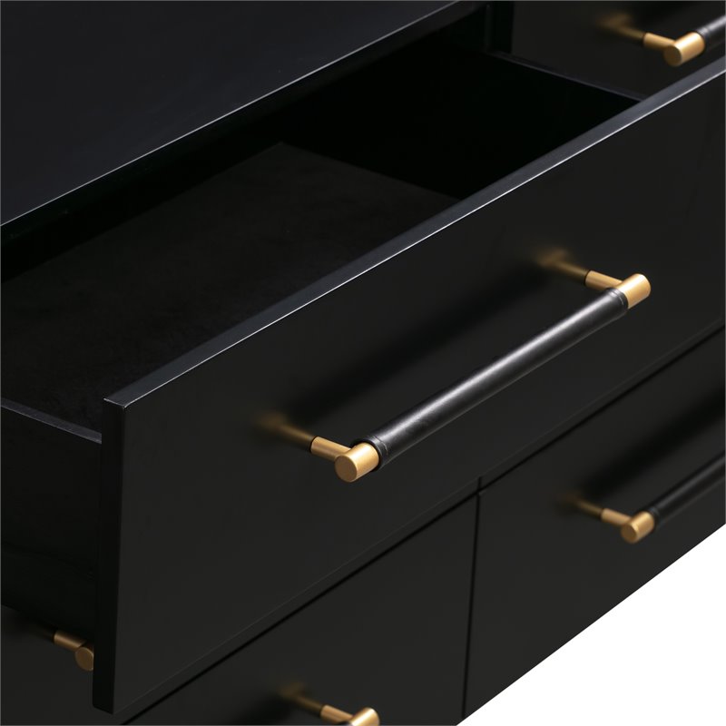 Maklaine Acacia MDF Wood Black Dresser Rectangular Soft-Close Drawers 32