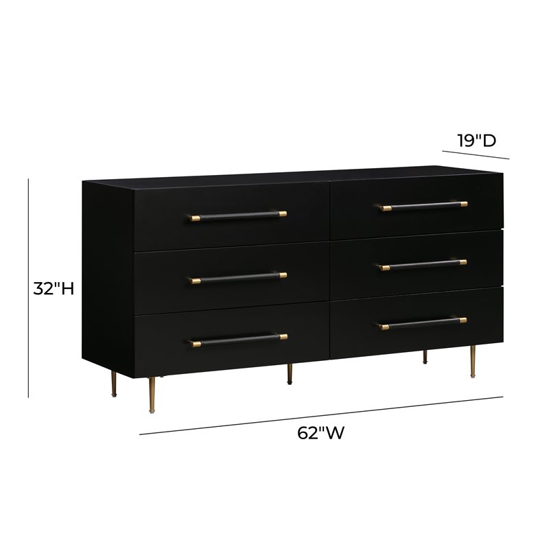Maklaine Acacia MDF Wood Black Dresser Rectangular Soft-Close Drawers 32