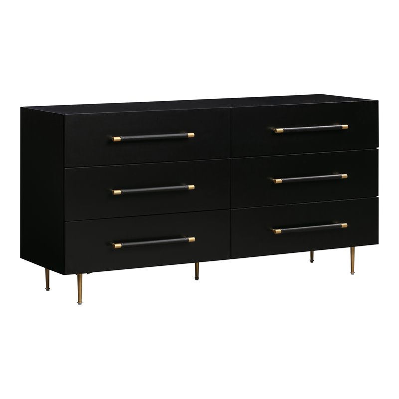 Maklaine Acacia MDF Wood Black Dresser Rectangular Soft-Close Drawers 32