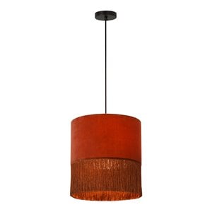 Maklaine 17&quotH Transitional Cotton Tassel Pendant in Brick Red