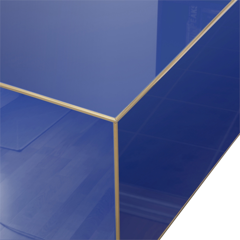 Maklaine Modern Contemporary Glass Coffee Table in Blue Finish