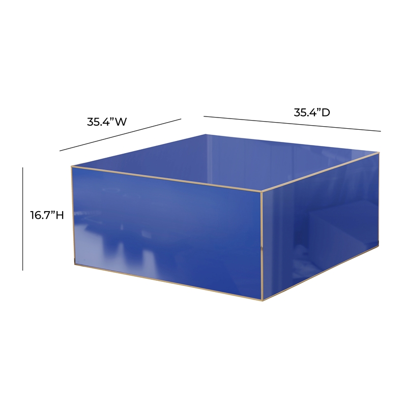 Maklaine Modern Contemporary Glass Coffee Table in Blue Finish