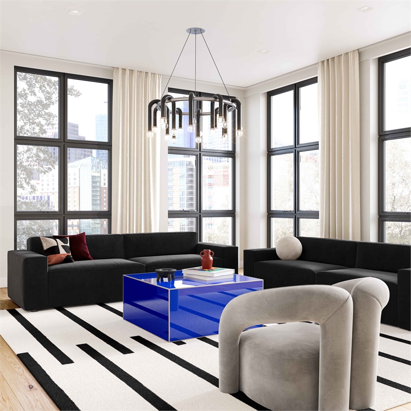 Maklaine Modern Contemporary Glass Coffee Table in Blue Finish