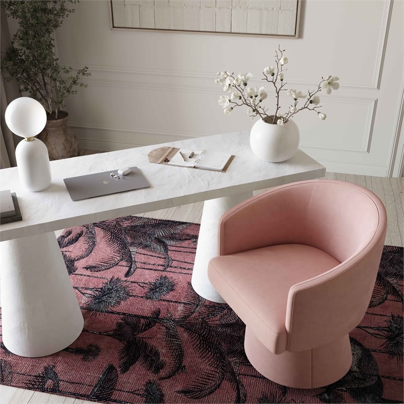 Maklaine Modern Contemporary Rolling Desk Chair in Pink Finish