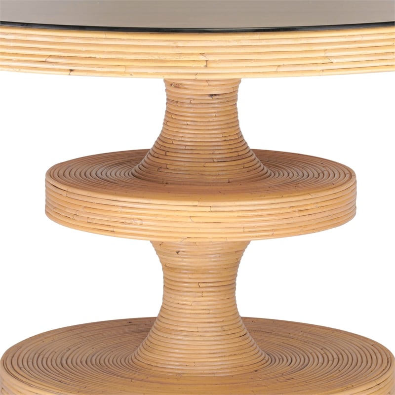 Maklaine Modern Contemporary Natural Rattan Round Dining Table