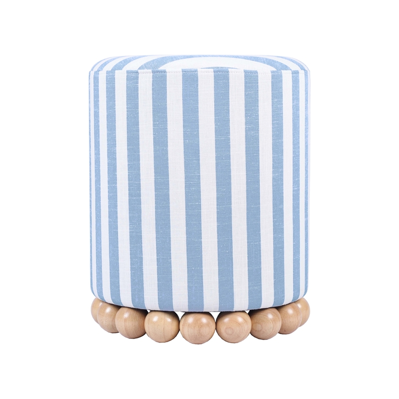 Maklaine Modern Contemporary Pastel Blue Striped Linen Ottoman
