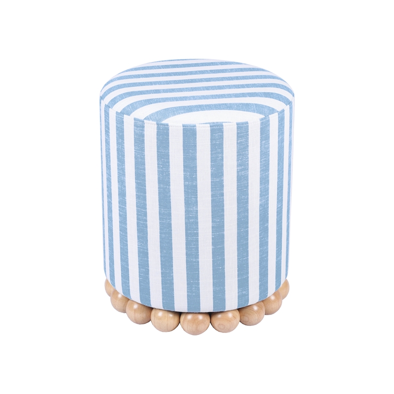 Maklaine Modern Contemporary Pastel Blue Striped Linen Ottoman