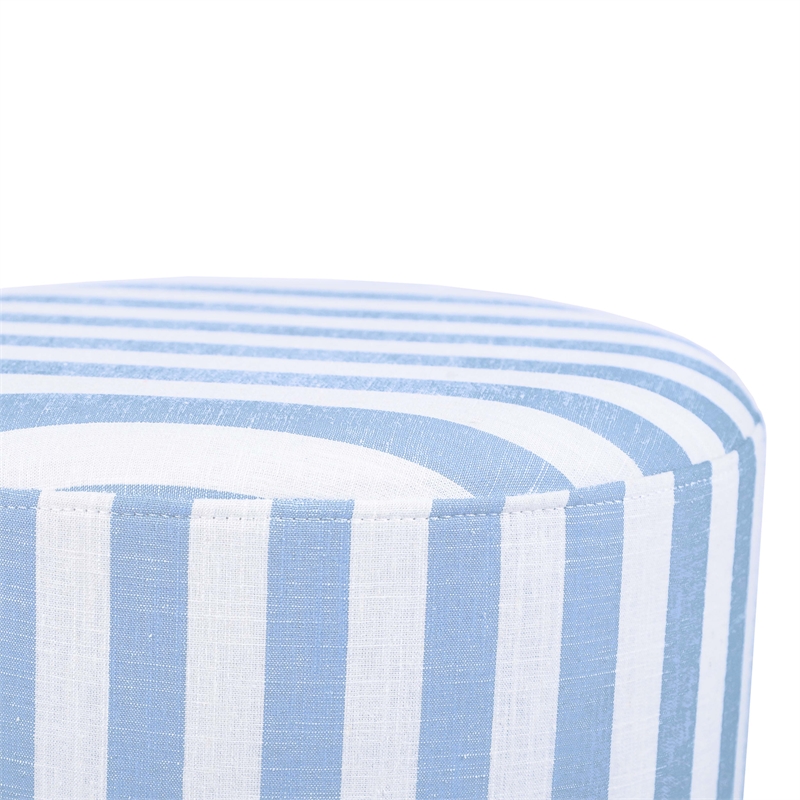 Maklaine Modern Contemporary Pastel Blue Striped Linen Ottoman