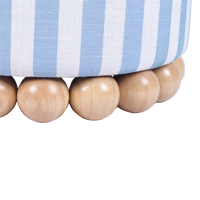 Maklaine Modern Contemporary Pastel Blue Striped Linen Ottoman