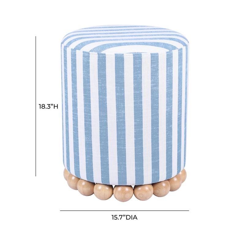 Maklaine Modern Contemporary Pastel Blue Striped Linen Ottoman