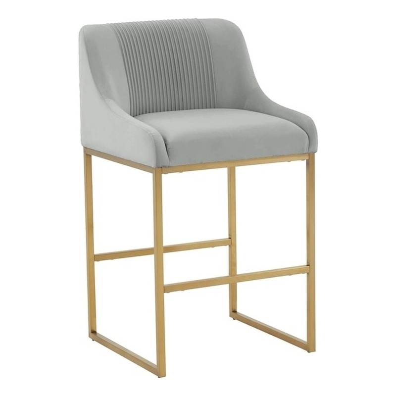 Maklaine Modern Contemporary Gray Pleated Velvet Counter Stool