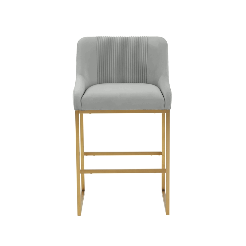 Maklaine Modern Contemporary Gray Pleated Velvet Counter Stool