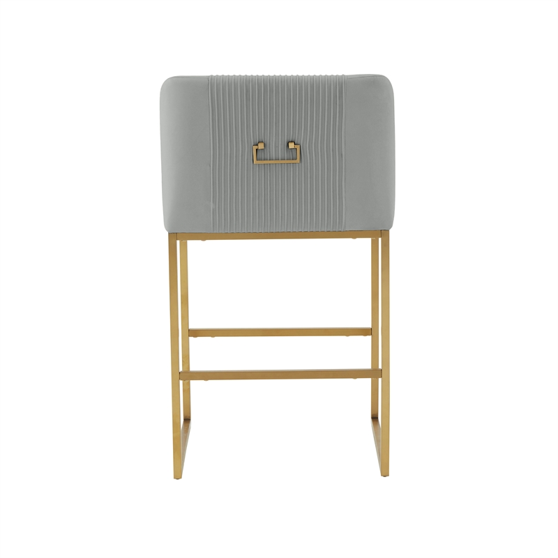 Maklaine Modern Contemporary Gray Pleated Velvet Counter Stool