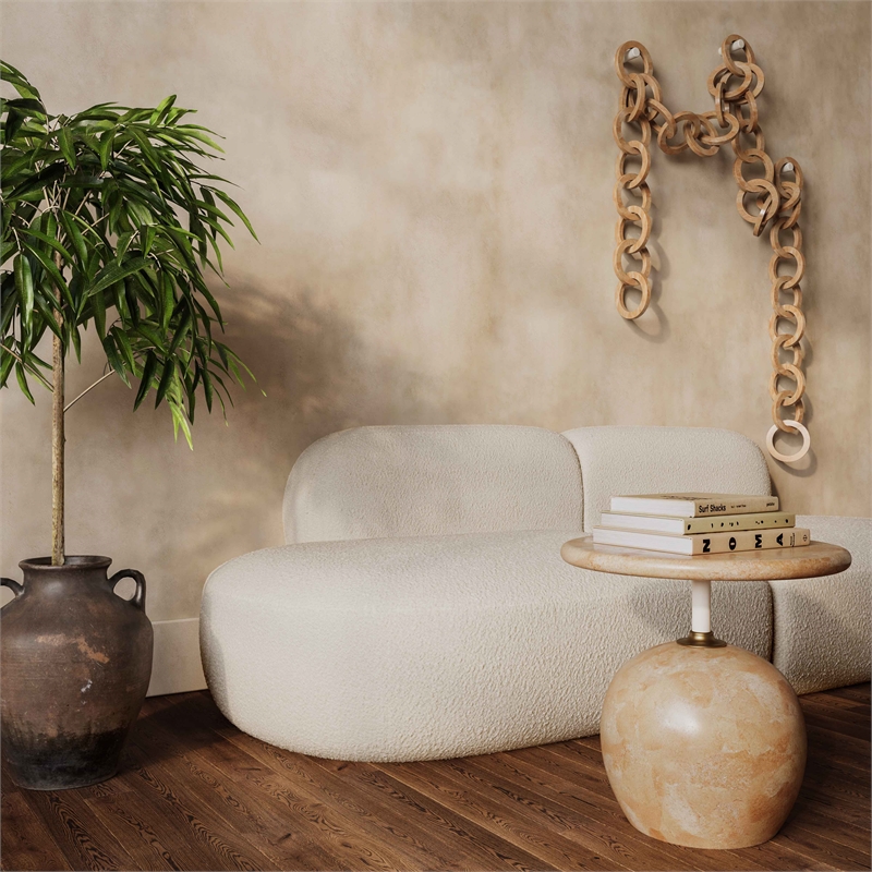 Maklaine Modern Contemporary Boucle Fabric Sofa in Cream Finish