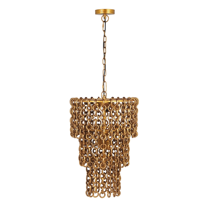 Maklaine Modern Contemporary Brass Chain Link 3-Tier Chandelier