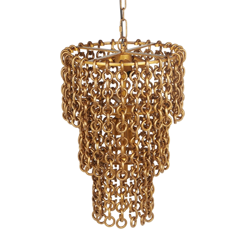 Maklaine Modern Contemporary Brass Chain Link 3-Tier Chandelier