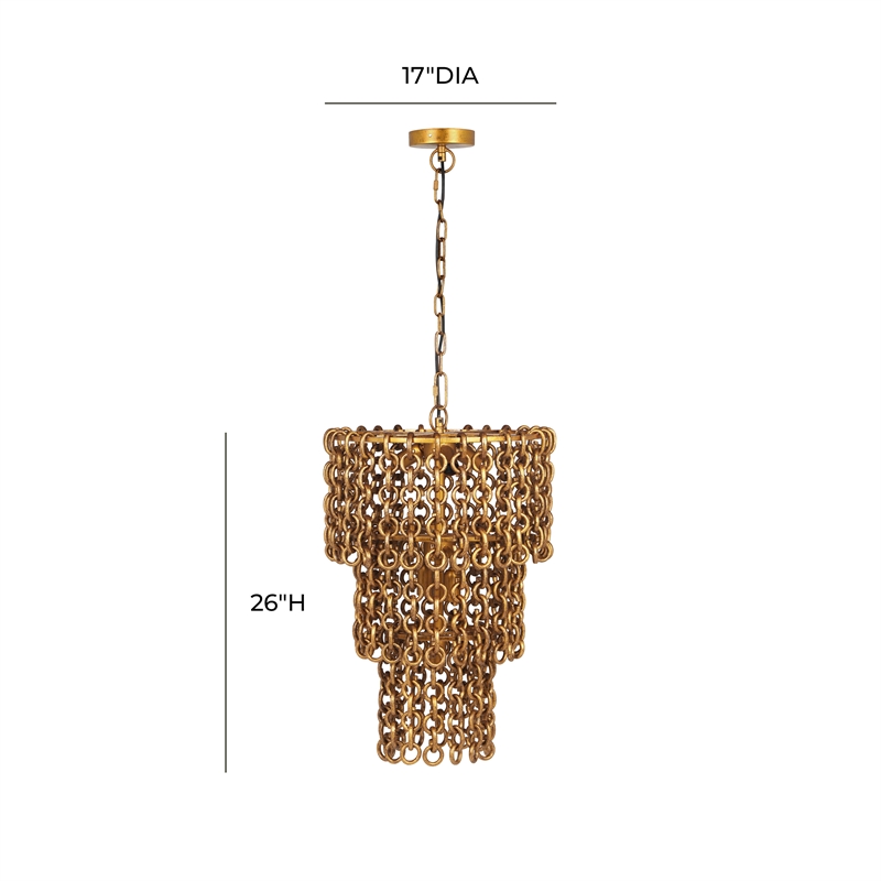 Maklaine Modern Contemporary Brass Chain Link 3-Tier Chandelier