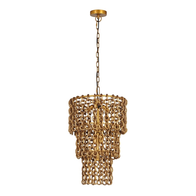 Maklaine Modern Contemporary Brass Chain Link 3-Tier Chandelier