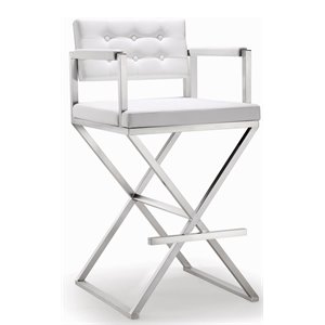 Maklaine Modern 30&quot Stainless Steel / Fabric Bar Stool in White