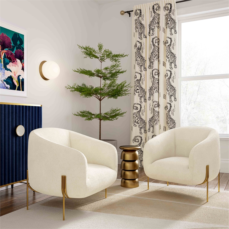 Maklaine Modern Contemporary Cream Finish Shearling Accent Chair