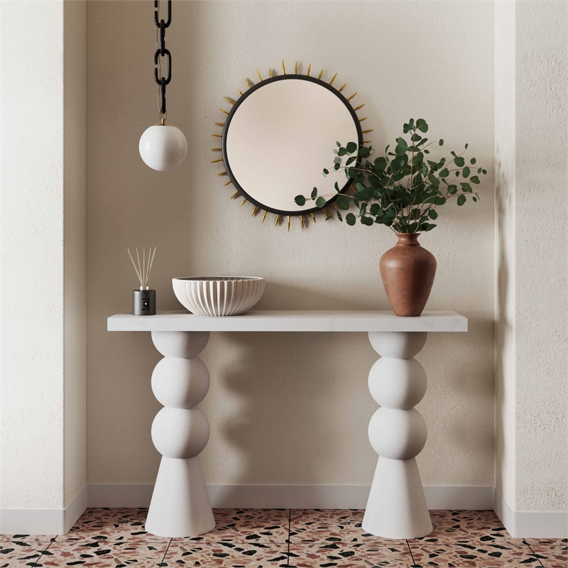 Maklaine Modern Contemporary Resin Console Table in White Finish