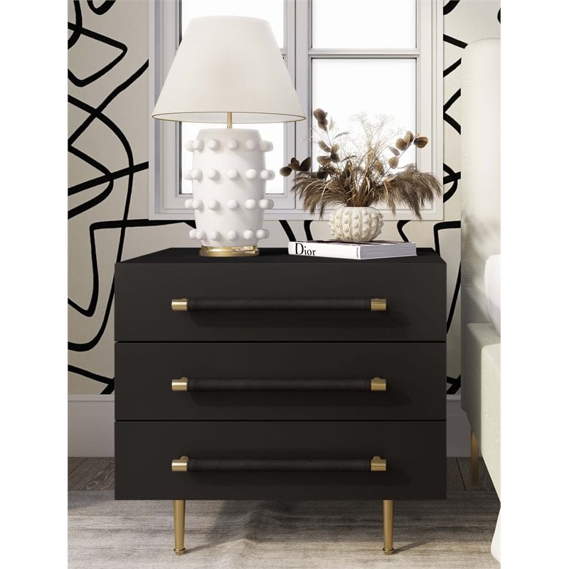 Maklaine Modern Contemporary Black Finish Acacia Wood Nightstand