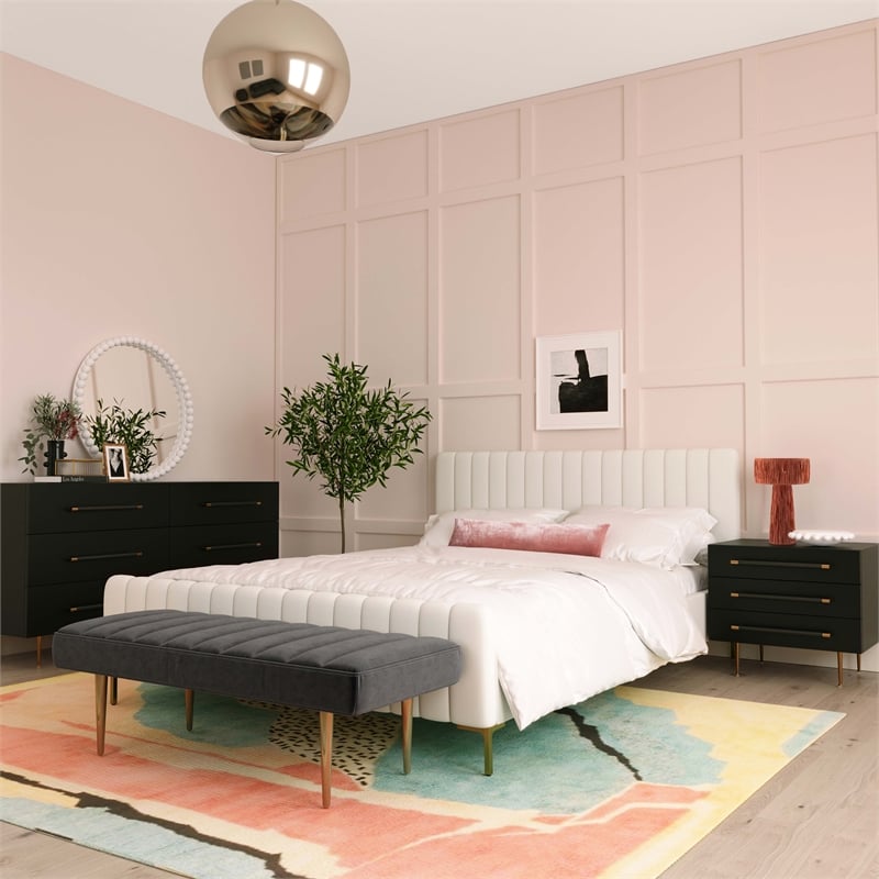 Maklaine Modern Contemporary Black Finish Acacia Wood Nightstand