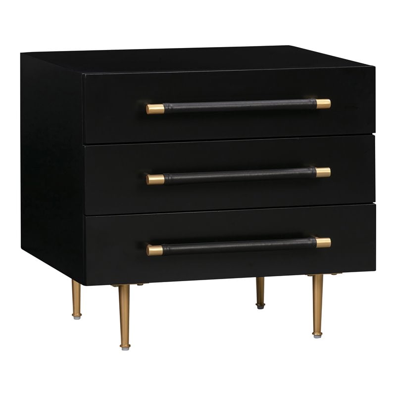 Maklaine Modern Contemporary Black Finish Acacia Wood Nightstand
