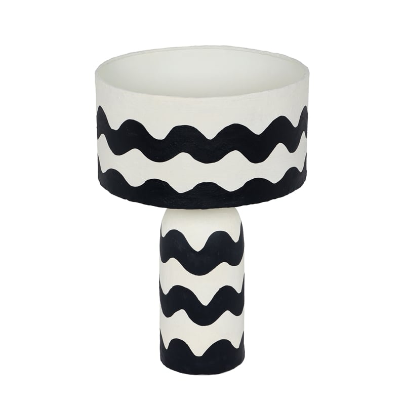 Maklaine Modern Contemporary Black Waves Papier Mache Table Lamp