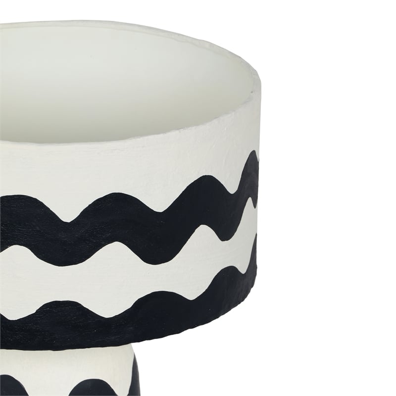Maklaine Modern Contemporary Black Waves Papier Mache Table Lamp