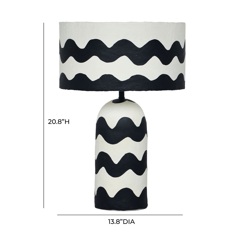 Maklaine Modern Contemporary Black Waves Papier Mache Table Lamp