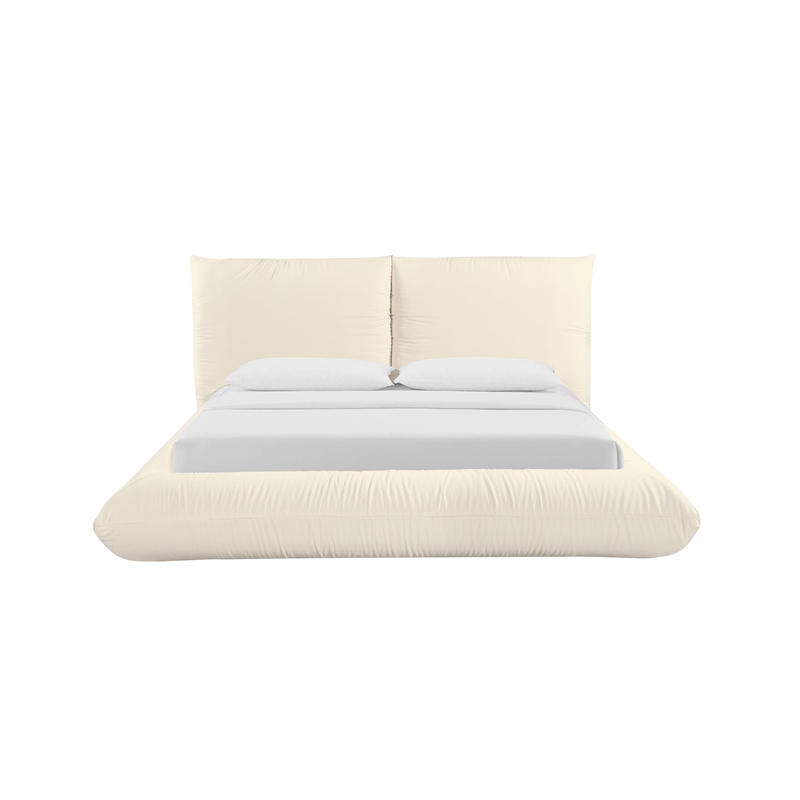 Maklaine Recycled Linen Cream Queen Bed Rectangular Durable Unassembled