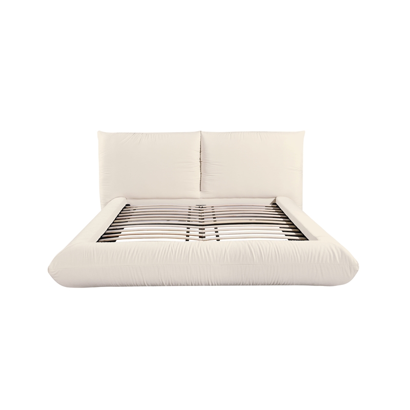 Maklaine Recycled Linen Cream Queen Bed Rectangular Durable Unassembled