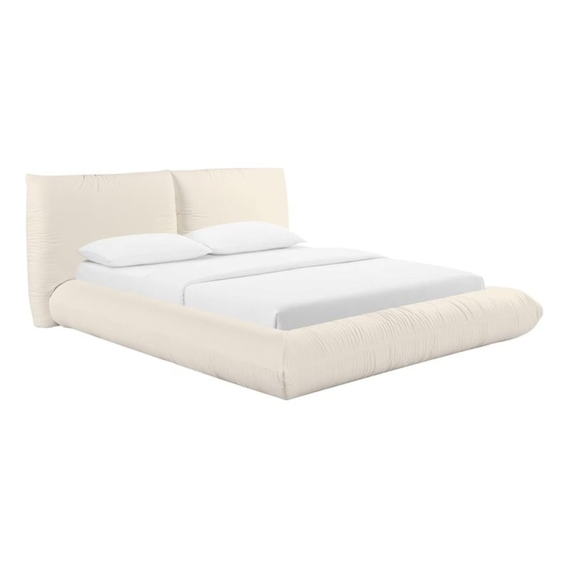 Maklaine Recycled Linen Cream Queen Bed Rectangular Durable Unassembled