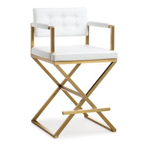 Maklaine Modern 26&quot Steel / Fabric Counter Stool in White / Gold