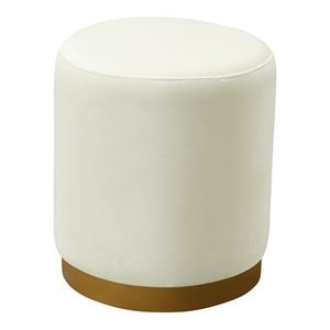 Maklaine Modern 18&quotH Contemporary Velvet Ottoman in Cream / Gold