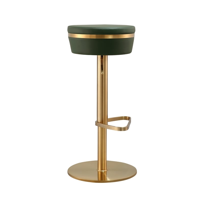 Maklaine Malachite Green and Gold Vegan Leather Adjustable Stool