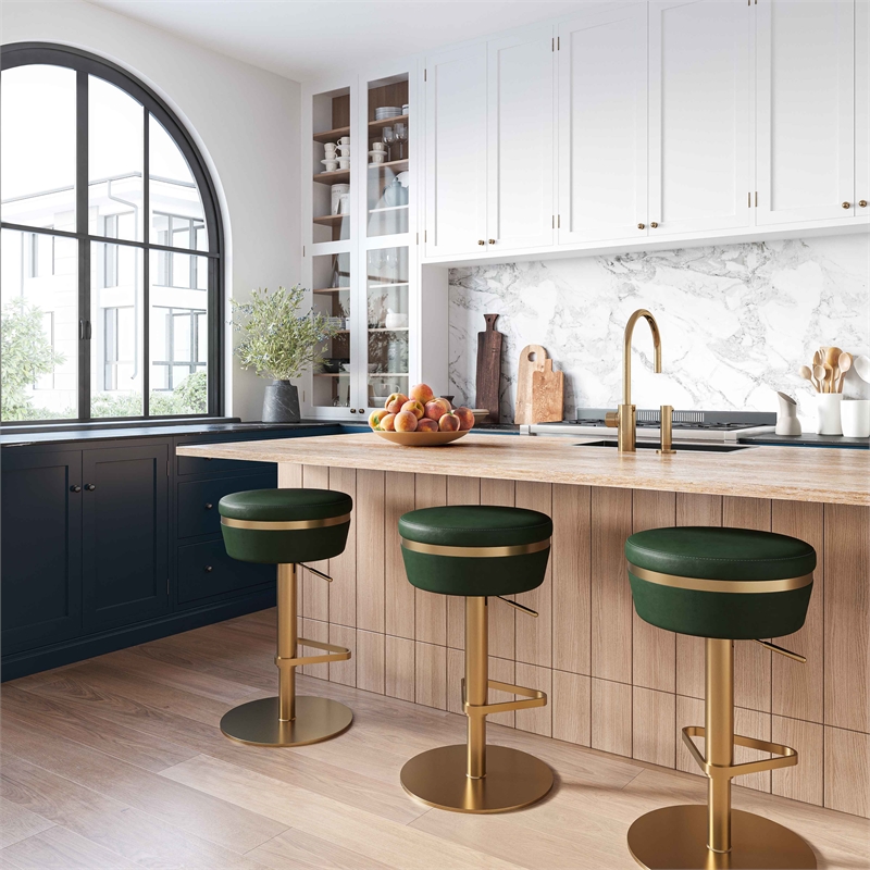 Maklaine Malachite Green and Gold Vegan Leather Adjustable Stool