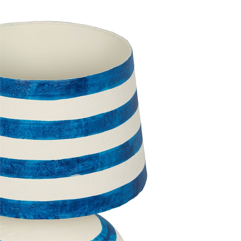 Maklaine Modern Contemporary Blue Striped Papier Mache Table Lamp