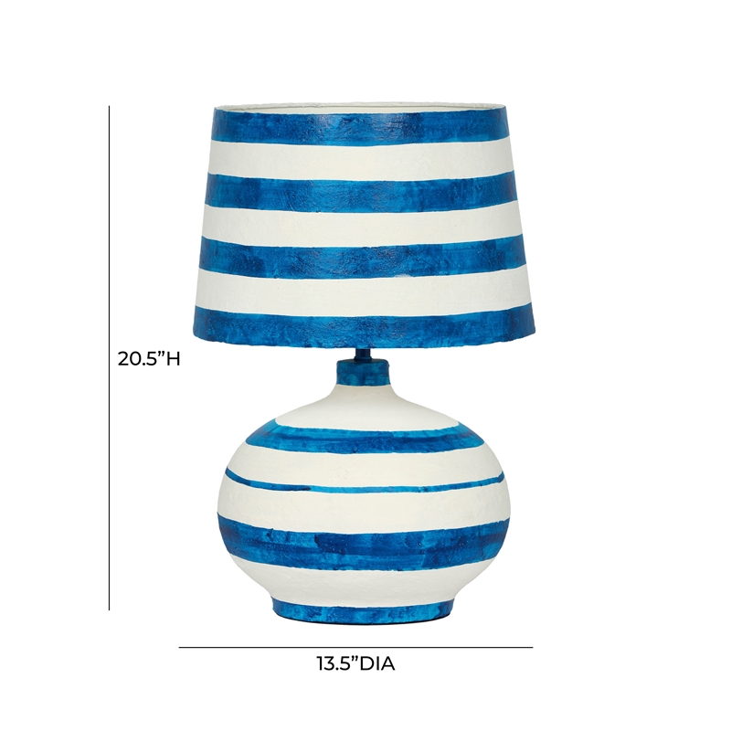 Maklaine Modern Contemporary Blue Striped Papier Mache Table Lamp