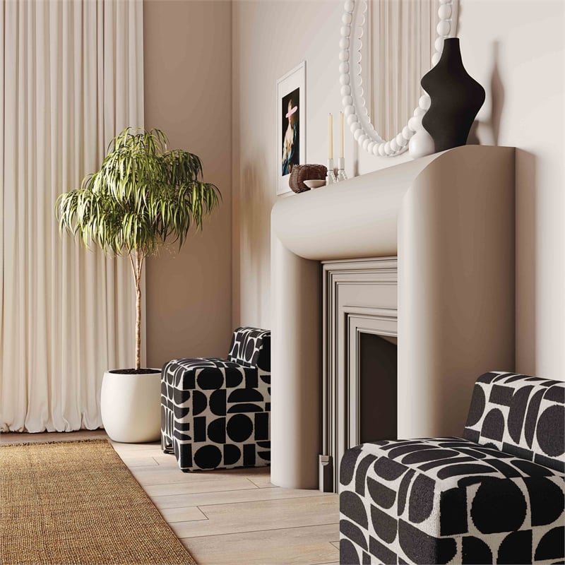 Maklaine Modern Contemporary Black Geometric Jacquard Weave Stool